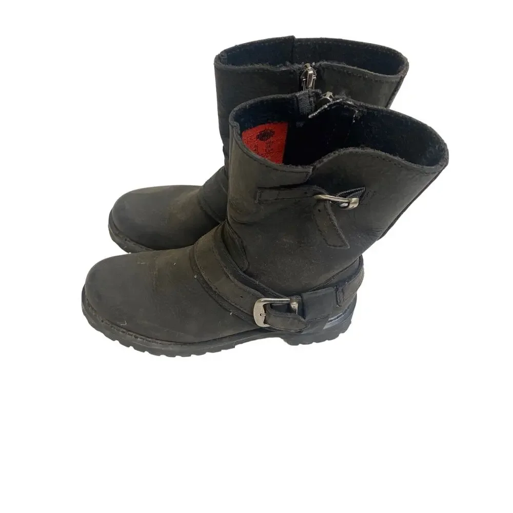 Harley Scarlet Black Mid-Calf Leather Harness Zip Boot EUC Sz 6.5 Square Heel - Picture 5 of 10